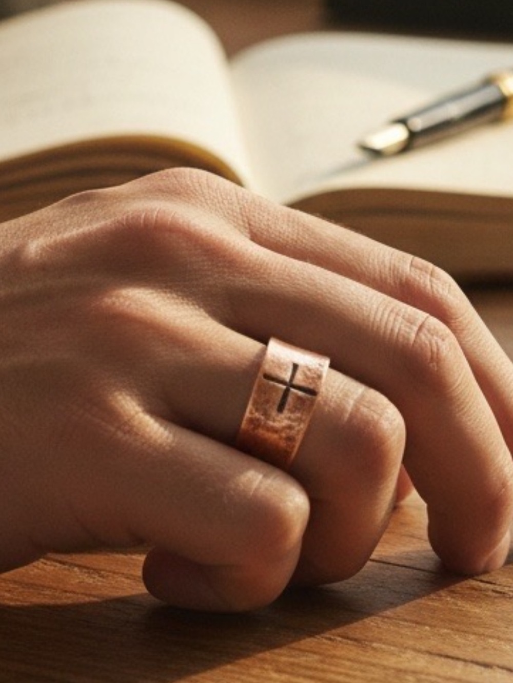 Copper 10 mm Christian Cross Thick Band Ring Size 6 Handcrafted in Eastern KY